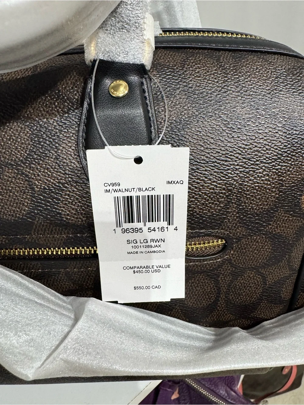 COACH large Rowan Brown & Black Signature Canvas Satchel with Gold Hardware